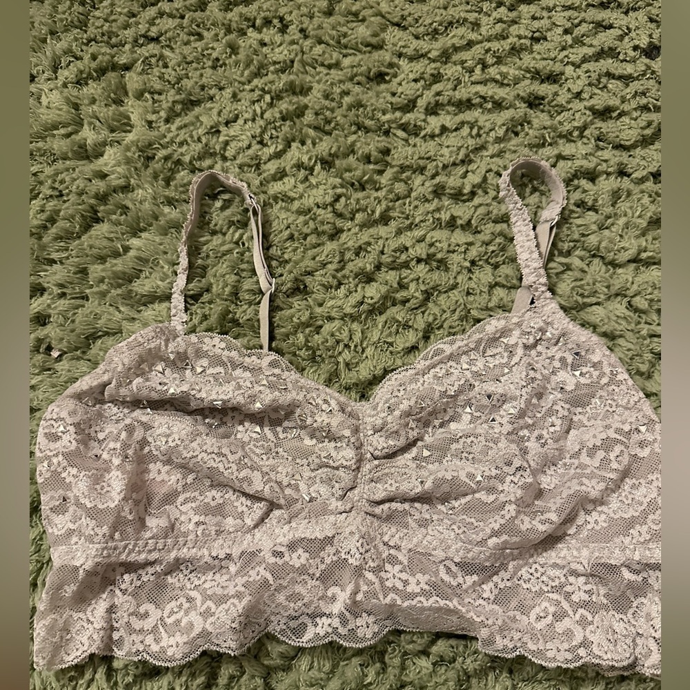 Victorias Secret Pink Gray Bling Stone Embellished Ruched Lace Cami Bra - Picture 8 of 8